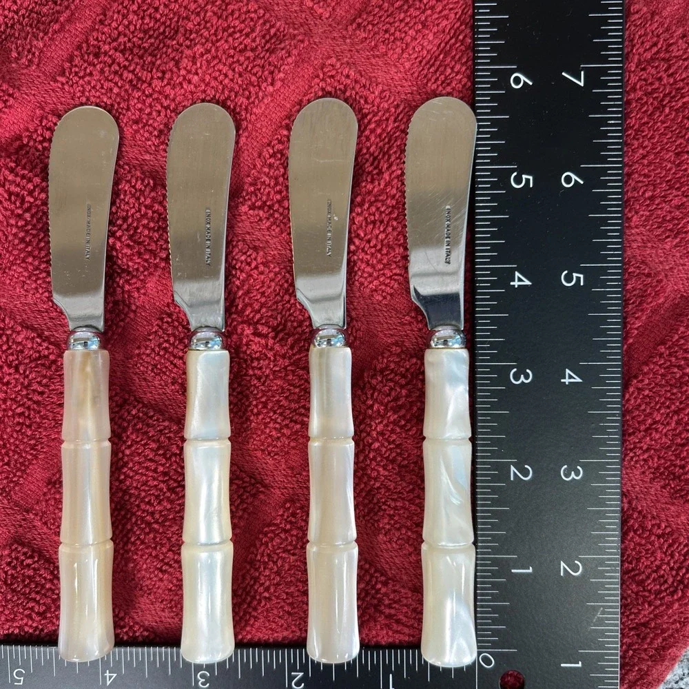 Vtg Spreaders Bamboo Mother of Pearl Stainless Steel Made In Italy Lot of 4